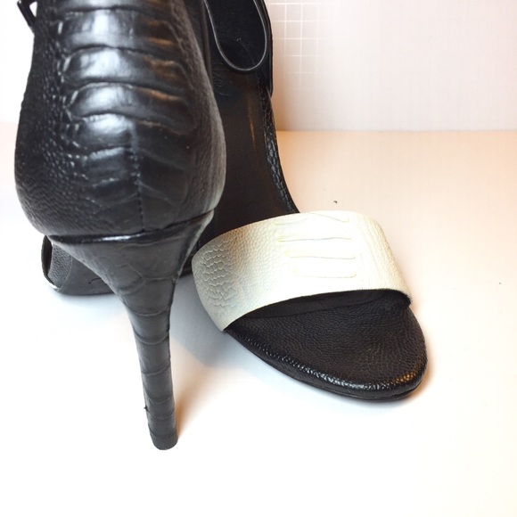 Joie Black White Textured Ankle Strap High Heel 7 - Picture 3 of 3